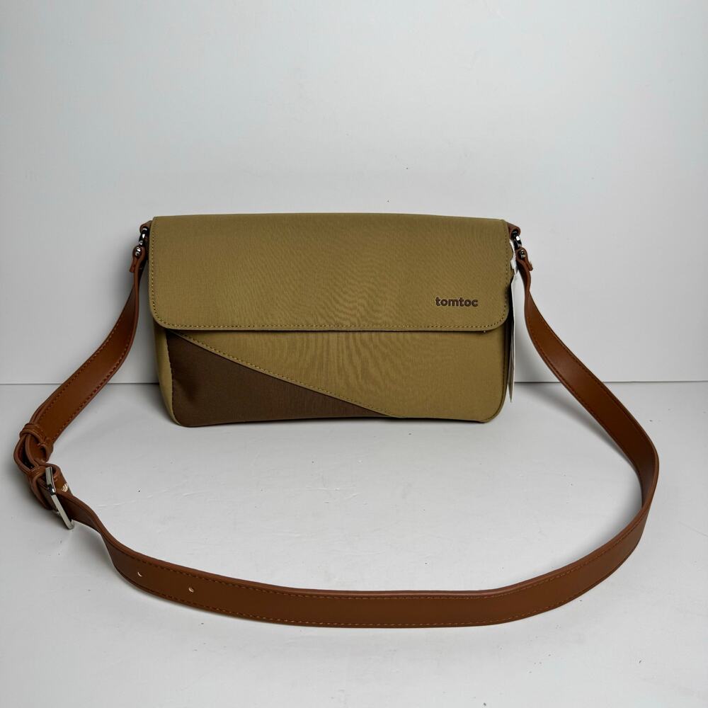 tomtoc Canvas Crossbody Shoulder Messenger Bag Khaki Brown Tablet Travel Case